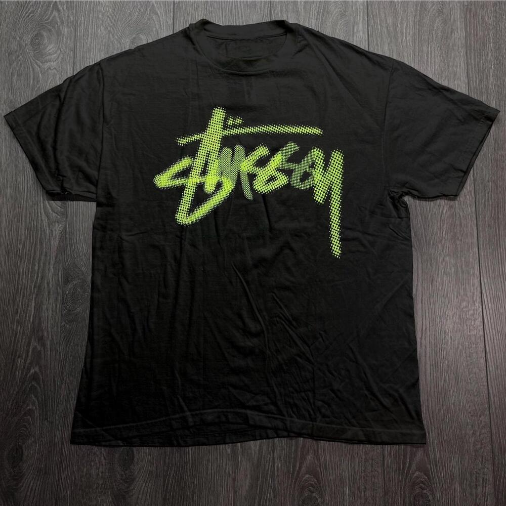 Black Stussy Green Halftones Tee